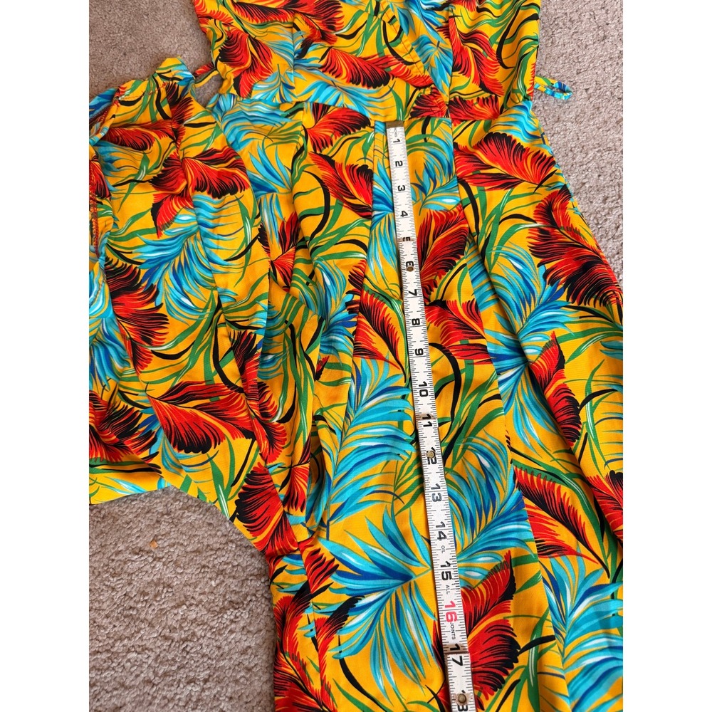 Forever 21 Tropical Palm Leaf Sleeveless Jumpsuit Mustard Yellow Sm Beachy Boho‎ - Picture 3 of 16